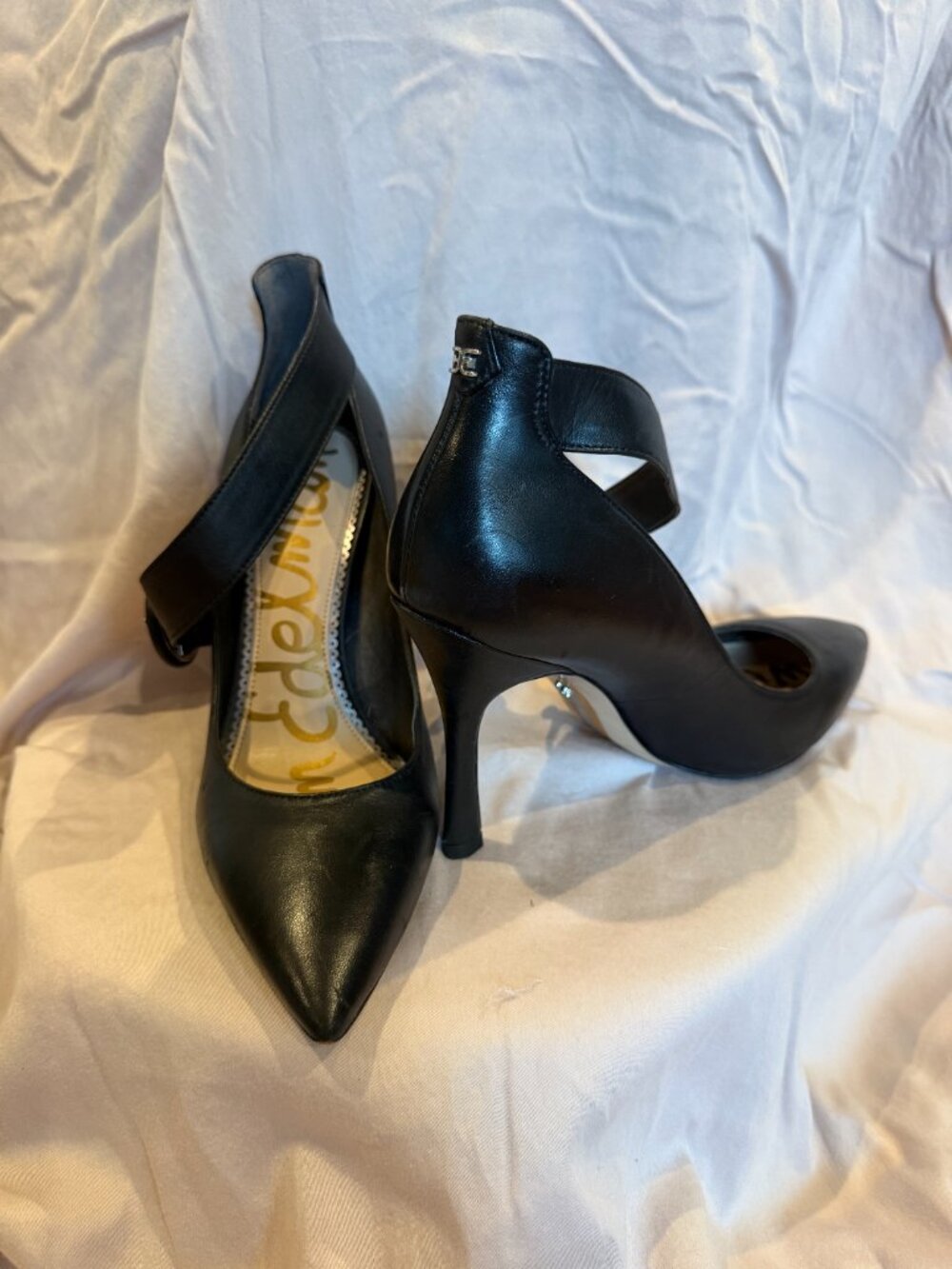 Sam Edelman Black Stiletto Leather 4" Heels - Picture 2 of 4